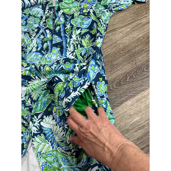 Gretchen Scott XS Floral A-Line Dress Blue Green Twirly Whirly Short Sleeve - Picture 9 of 10